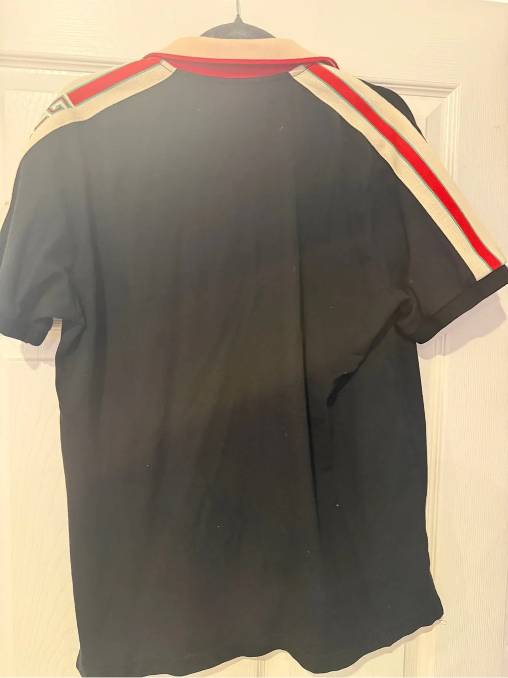 Gucci Black Polo with Beige Contrast Collar and Red Trim